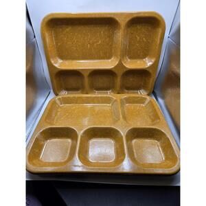 Set Of 3 1966 Melamine Halsey Mustard Military Cafeteria 5 Section Food Tray
